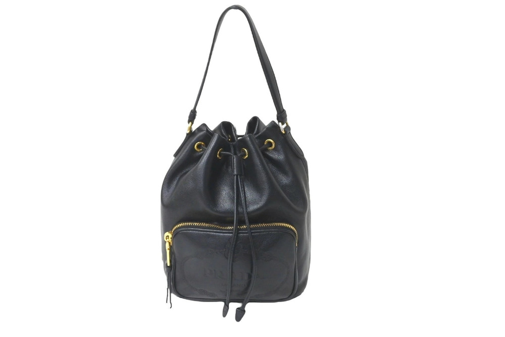Prada Handbag shoulder strap drawstring calfskin black Romania